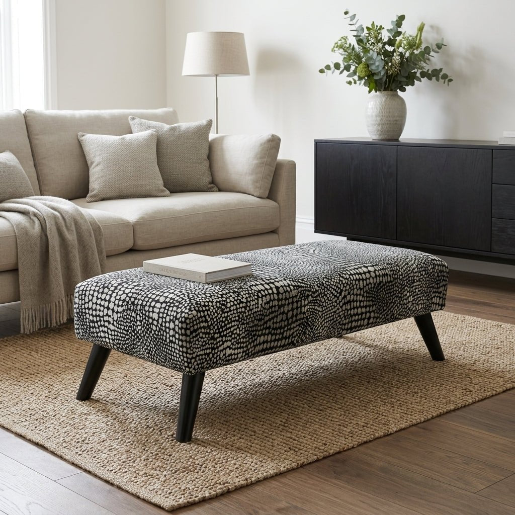 Premium Leopard Print Ottoman Bench – Fabric Footstool & Coffee Table (Non-Storage) - ISTOOLS