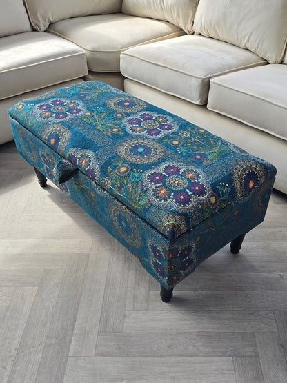 PREMIUM LOOP FLORAL GREEN PATTERN FOOTSTOOL CIRCLE BENCH COFFEE TABLE - ISTOOLS