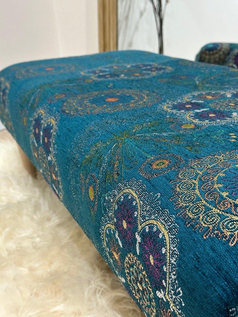 PREMIUM LOOP FLORAL GREEN PATTERN FOOTSTOOL CIRCLE BENCH COFFEE TABLE - ISTOOLS