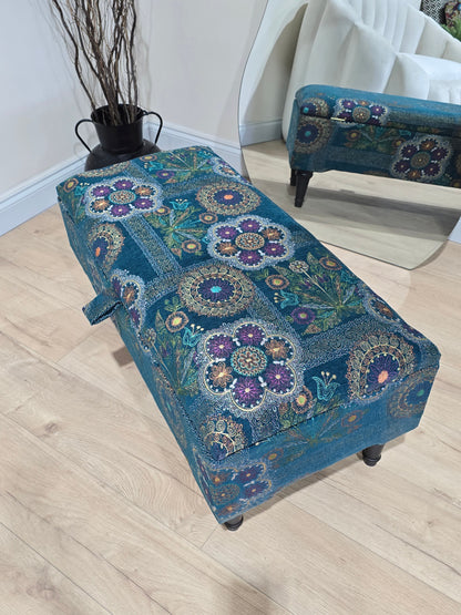 PREMIUM LOOP FLORAL GREEN PATTERN FOOTSTOOL CIRCLE BENCH COFFEE TABLE - ISTOOLS