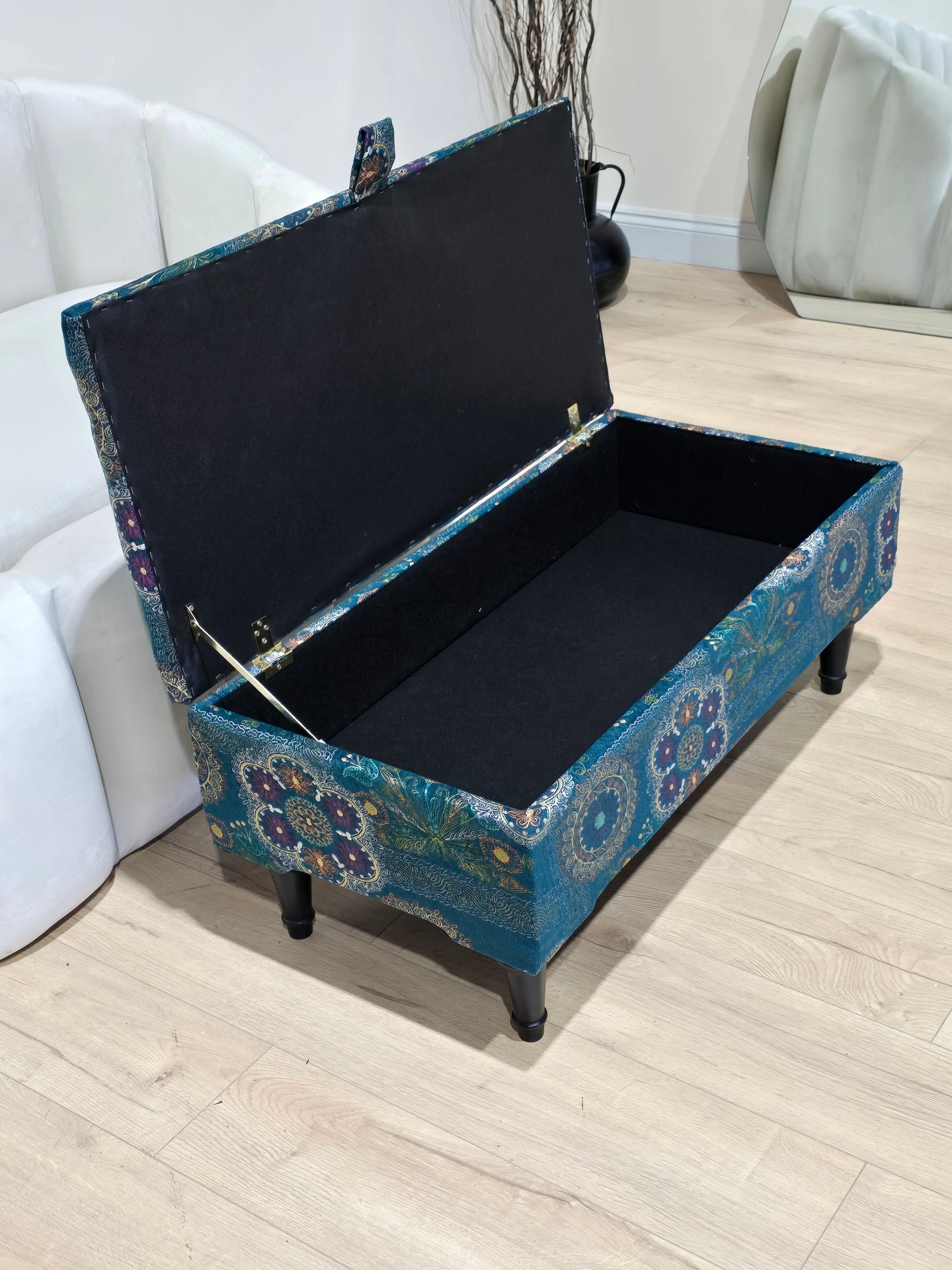 PREMIUM LOOP FLORAL GREEN PATTERN FOOTSTOOL CIRCLE BENCH COFFEE TABLE - ISTOOLS