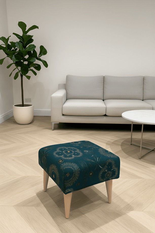 PREMIUM LOOP FLORAL GREEN PATTERN FOOTSTOOL CIRCLE BENCH COFFEE TABLE - ISTOOLS