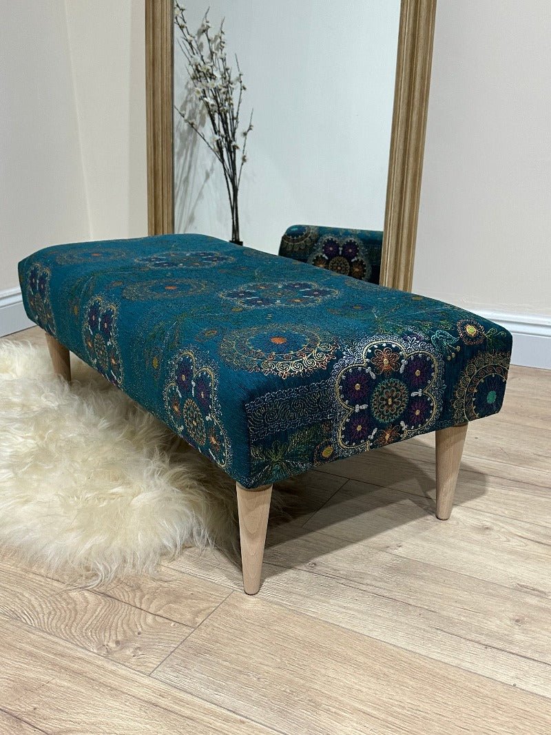 PREMIUM LOOP FLORAL GREEN PATTERN FOOTSTOOL CIRCLE BENCH COFFEE TABLE - ISTOOLS