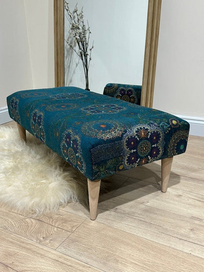 PREMIUM LOOP FLORAL GREEN PATTERN FOOTSTOOL CIRCLE BENCH COFFEE TABLE - ISTOOLS