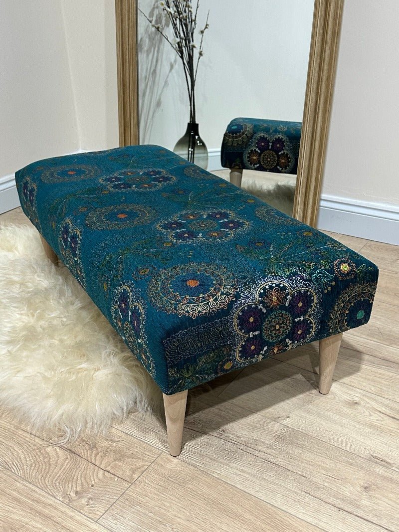 PREMIUM LOOP FLORAL GREEN PATTERN FOOTSTOOL CIRCLE BENCH COFFEE TABLE - ISTOOLS
