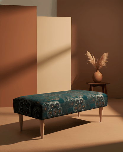 PREMIUM LOOP FLORAL GREEN PATTERN FOOTSTOOL CIRCLE BENCH COFFEE TABLE - ISTOOLS