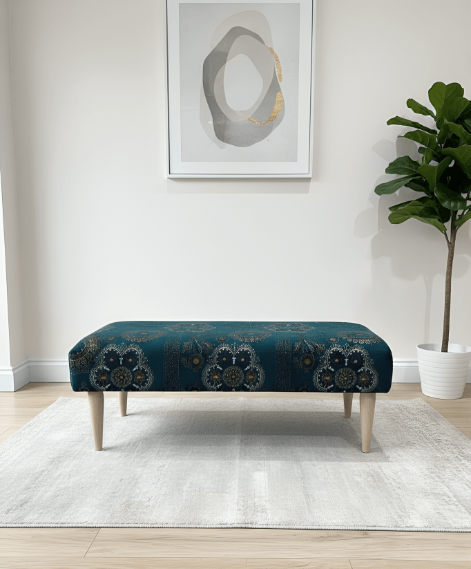 PREMIUM LOOP FLORAL GREEN PATTERN FOOTSTOOL CIRCLE BENCH COFFEE TABLE - ISTOOLS