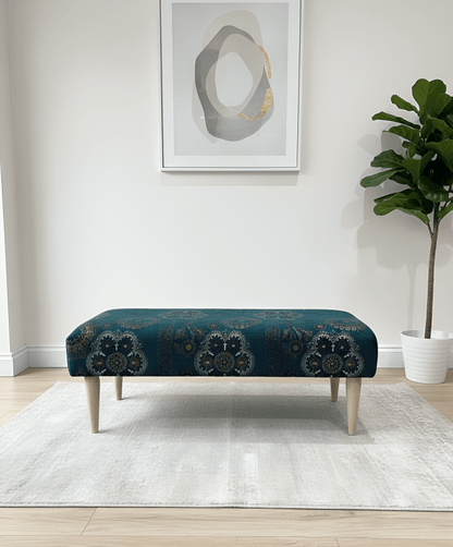 PREMIUM LOOP FLORAL GREEN PATTERN FOOTSTOOL CIRCLE BENCH COFFEE TABLE - ISTOOLS