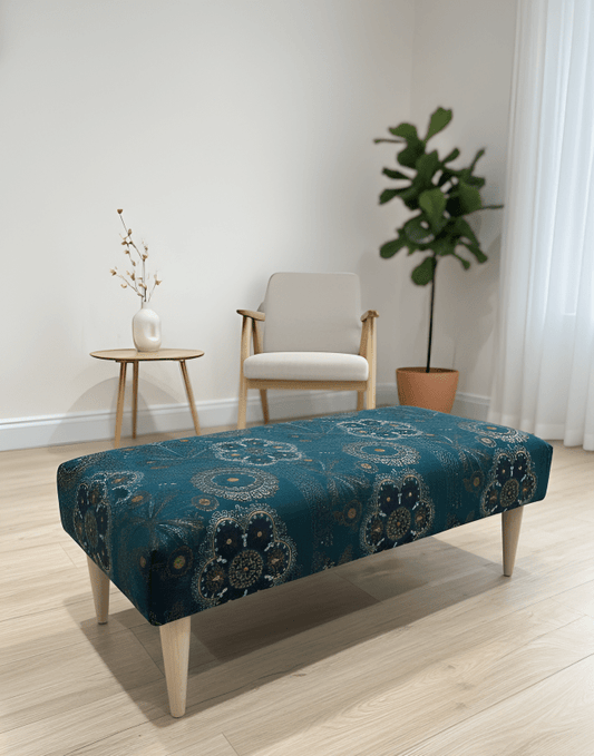 PREMIUM LOOP FLORAL GREEN PATTERN FOOTSTOOL CIRCLE BENCH COFFEE TABLE - ISTOOLS
