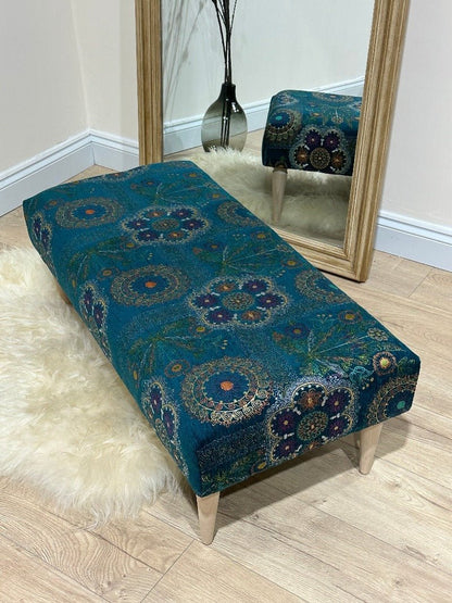 PREMIUM LOOP FLORAL GREEN PATTERN FOOTSTOOL CIRCLE BENCH COFFEE TABLE - ISTOOLS