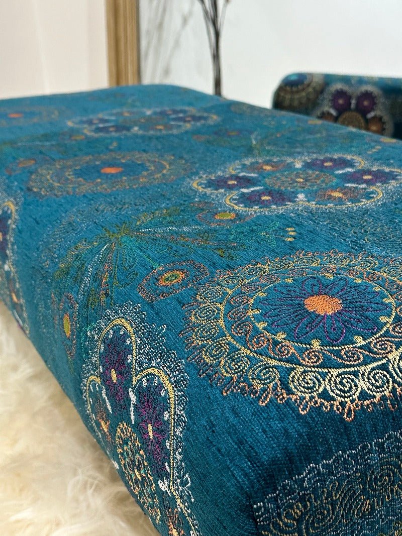 PREMIUM LOOP FLORAL GREEN PATTERN FOOTSTOOL CIRCLE BENCH COFFEE TABLE - ISTOOLS