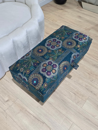 PREMIUM LOOP FLORAL GREEN PATTERN FOOTSTOOL CIRCLE BENCH COFFEE TABLE - ISTOOLS
