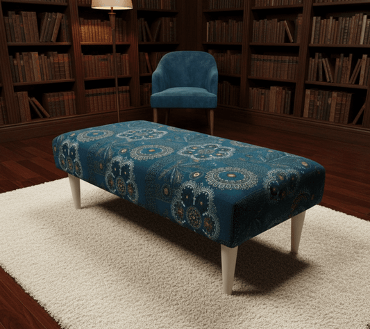 PREMIUM LOOP FLORAL GREEN PATTERN FOOTSTOOL CIRCLE BENCH COFFEE TABLE - ISTOOLS