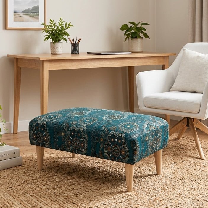 Premium Loop Floral Green Pattern Footstool – Versatile Ottoman Bench & Coffee Table - ISTOOLS