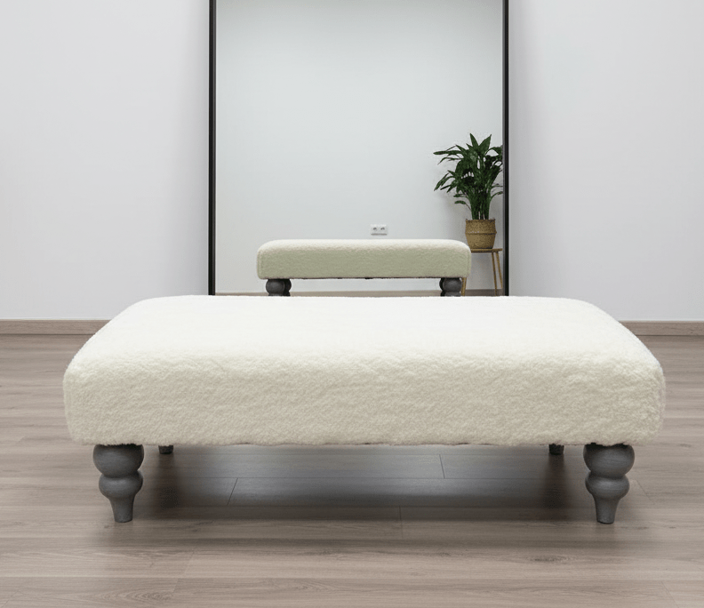 Premium Luxury Footstool with Cozy fur| off white Creamy Footstool Bench - ISTOOLS
