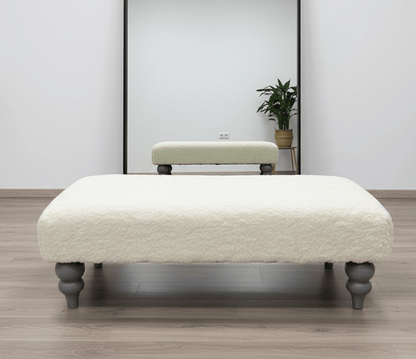 Premium Luxury Footstool with Cozy fur| off white Creamy Footstool Bench - ISTOOLS
