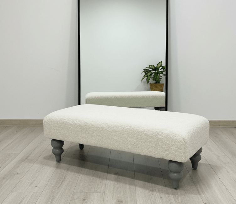 Premium Luxury Footstool with Cozy fur| off white Creamy Footstool Bench - ISTOOLS