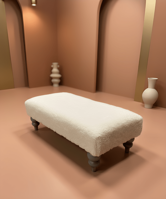 Premium Luxury Footstool with Cozy fur| off white Creamy Footstool Bench - ISTOOLS