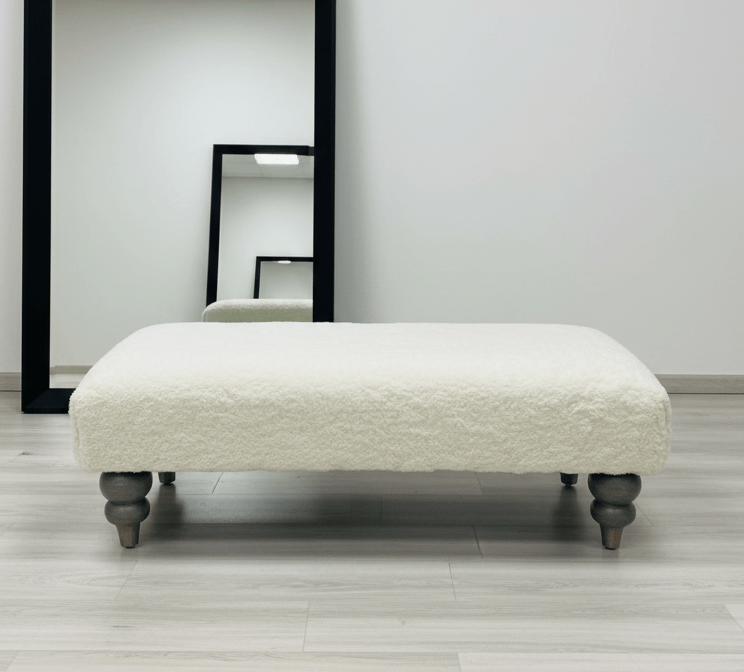 Premium Luxury Footstool with Cozy fur| off white Creamy Footstool Bench - ISTOOLS