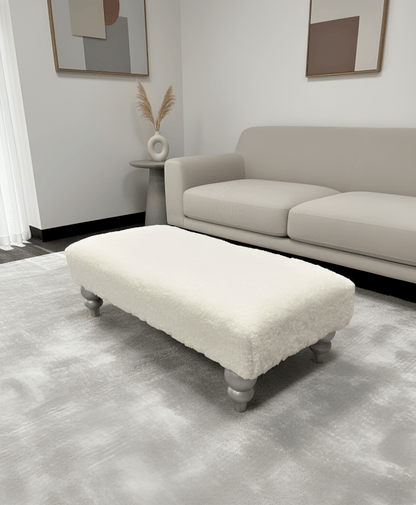 Premium Luxury Footstool with Cozy fur| off white Creamy Footstool Bench - ISTOOLS