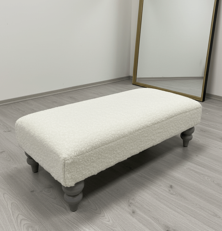 Premium Luxury Footstool with Cozy fur| off white Creamy Footstool Bench - ISTOOLS