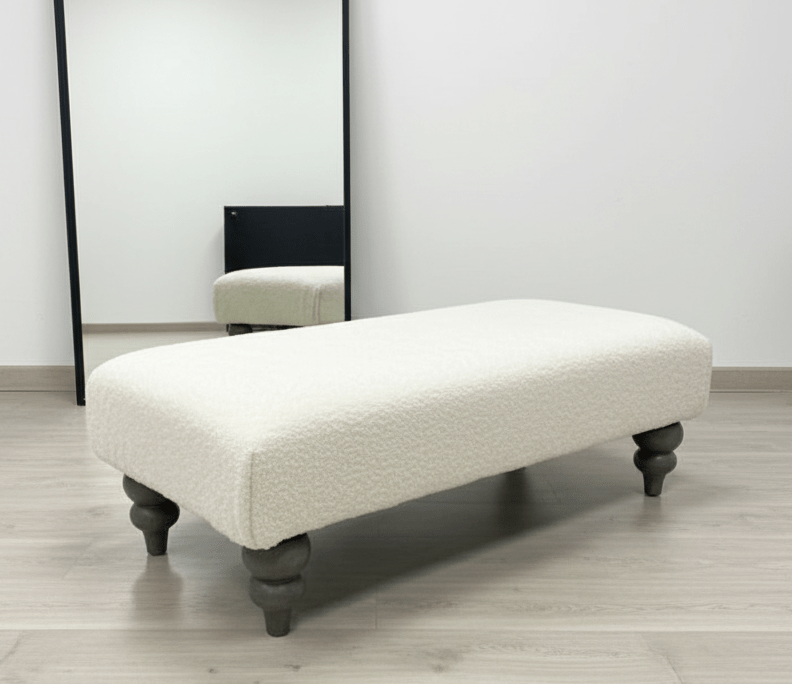 Premium Luxury Footstool with Cozy fur| off white Creamy Footstool Bench - ISTOOLS