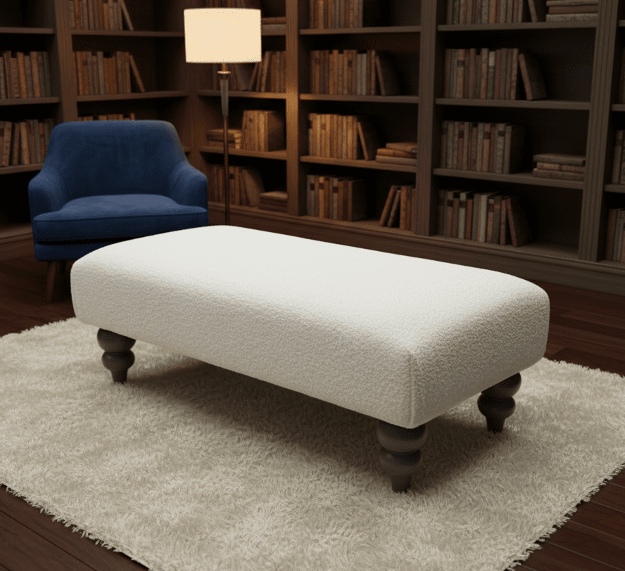 Premium Luxury Footstool with Cozy fur| off white Creamy Footstool Bench - ISTOOLS