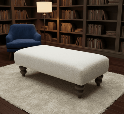 Premium Luxury Footstool with Cozy fur| off white Creamy Footstool Bench - ISTOOLS