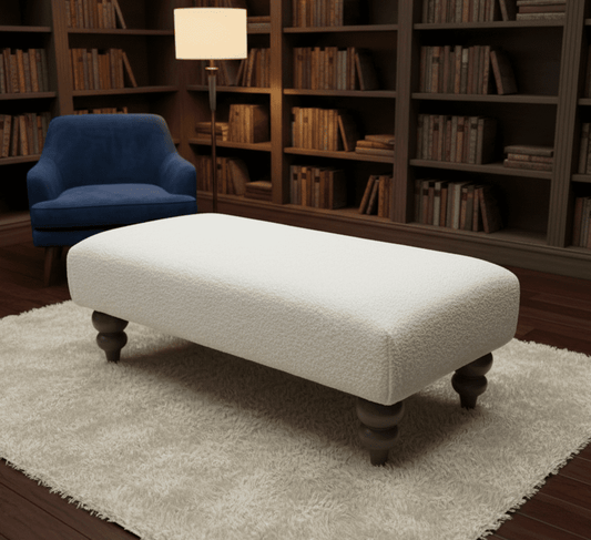 Premium Luxury Footstool with Cozy fur| off white Creamy Footstool Bench - ISTOOLS