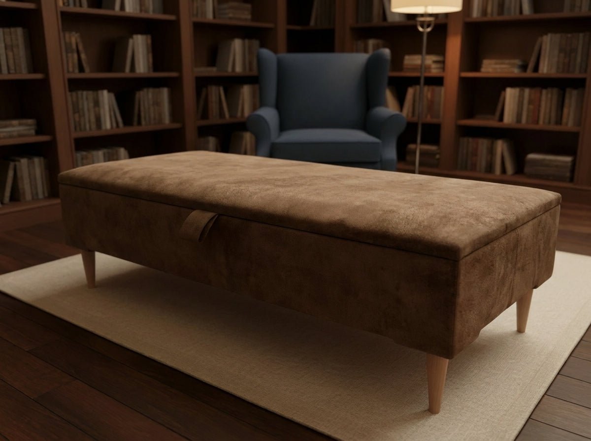 Premium marble Brown Storage Ottoman Bench – Multi - Purpose Coffee Table & Extra Seating | ISTOOLS - ISTOOLS