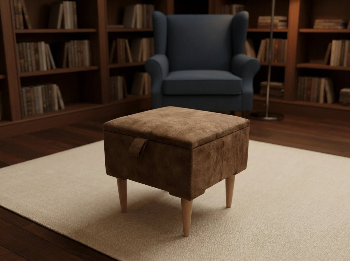 Premium marble Brown Storage Ottoman Bench – Multi - Purpose Coffee Table & Extra Seating | ISTOOLS - ISTOOLS