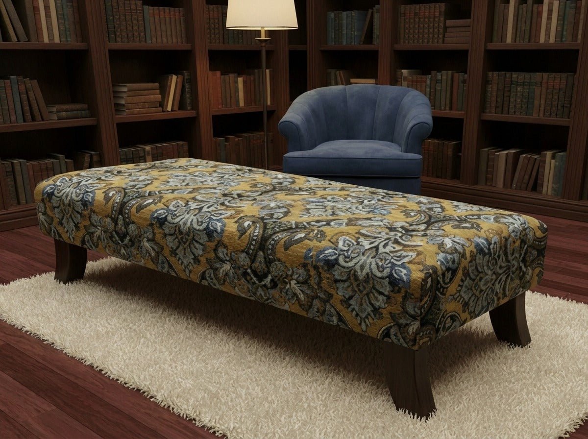 Premium Mustard Floral Footstool Ottoman – Stylish & Multi - Purpose Seating Solution - ISTOOLS
