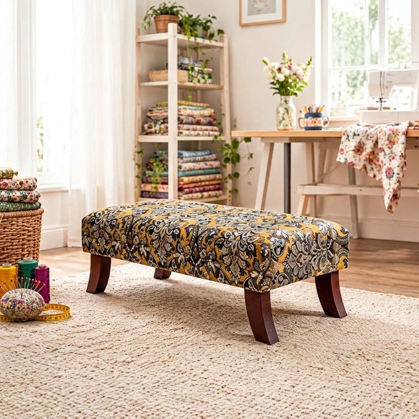 Premium Mustard Floral Footstool Ottoman – Stylish & Multi-Purpose Seating Solution - ISTOOLS