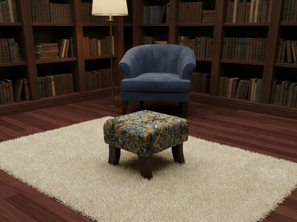 Premium Mustard Floral Footstool Ottoman – Stylish & Multi - Purpose Seating Solution - ISTOOLS