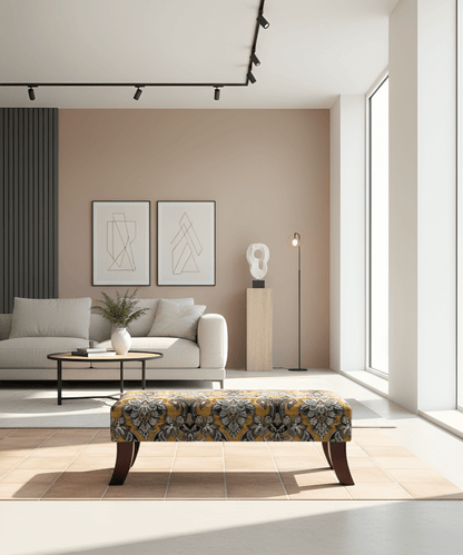 PREMIUM MUSTARD FOLD FLORAL FOOTSTOOL POUFFE FOOTREST TABLE - ISTOOLS