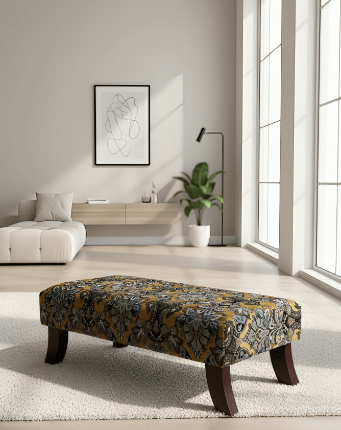 PREMIUM MUSTARD FOLD FLORAL FOOTSTOOL POUFFE FOOTREST TABLE - ISTOOLS