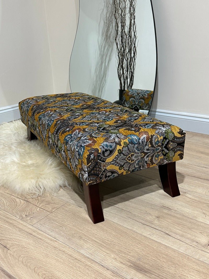 PREMIUM MUSTARD FOLD FLORAL FOOTSTOOL POUFFE FOOTREST TABLE - ISTOOLS