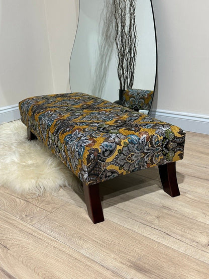 PREMIUM MUSTARD FOLD FLORAL FOOTSTOOL POUFFE FOOTREST TABLE - ISTOOLS