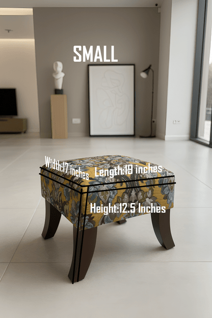 PREMIUM MUSTARD FOLD FLORAL FOOTSTOOL POUFFE FOOTREST TABLE - ISTOOLS