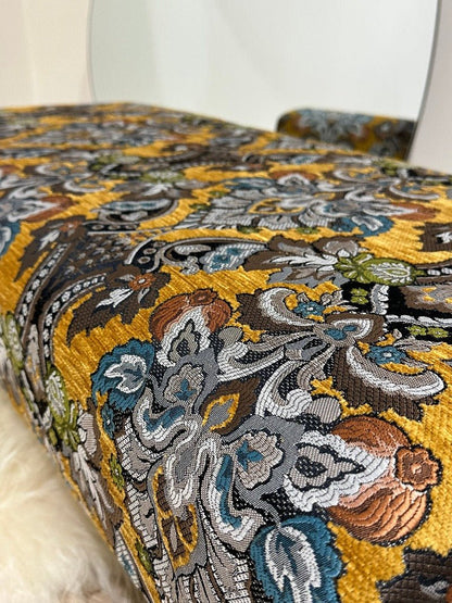 PREMIUM MUSTARD FOLD FLORAL FOOTSTOOL POUFFE FOOTREST TABLE - ISTOOLS