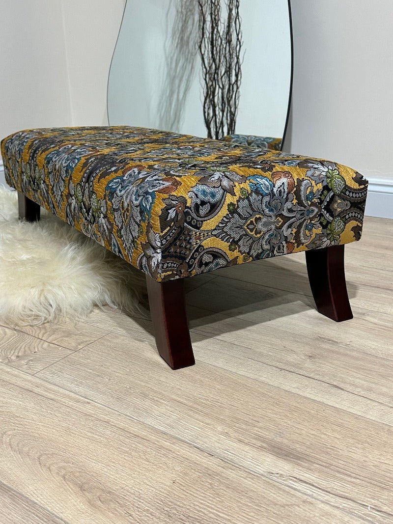 PREMIUM MUSTARD FOLD FLORAL FOOTSTOOL POUFFE FOOTREST TABLE - ISTOOLS