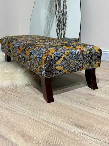 PREMIUM MUSTARD FOLD FLORAL FOOTSTOOL POUFFE FOOTREST TABLE - ISTOOLS