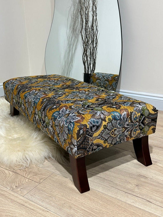PREMIUM MUSTARD FOLD FLORAL FOOTSTOOL POUFFE FOOTREST TABLE - ISTOOLS