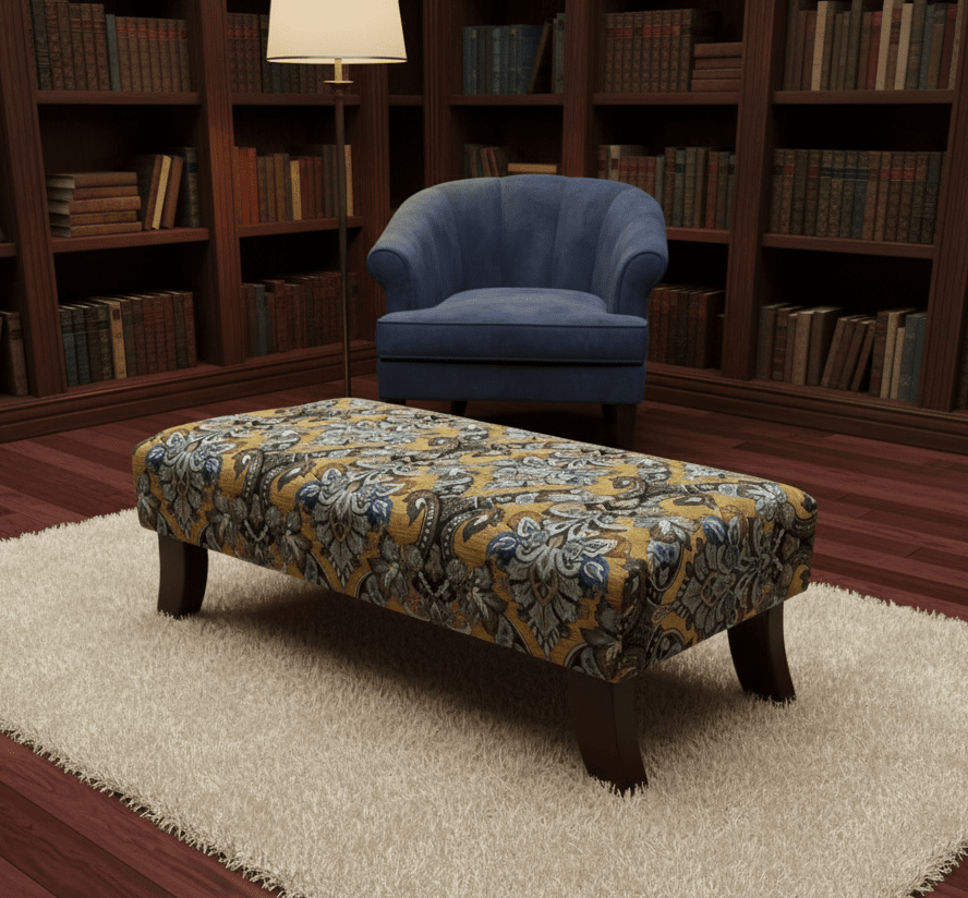 Mustard floral footstool ottoman bench in UK living room - ISTOOLS