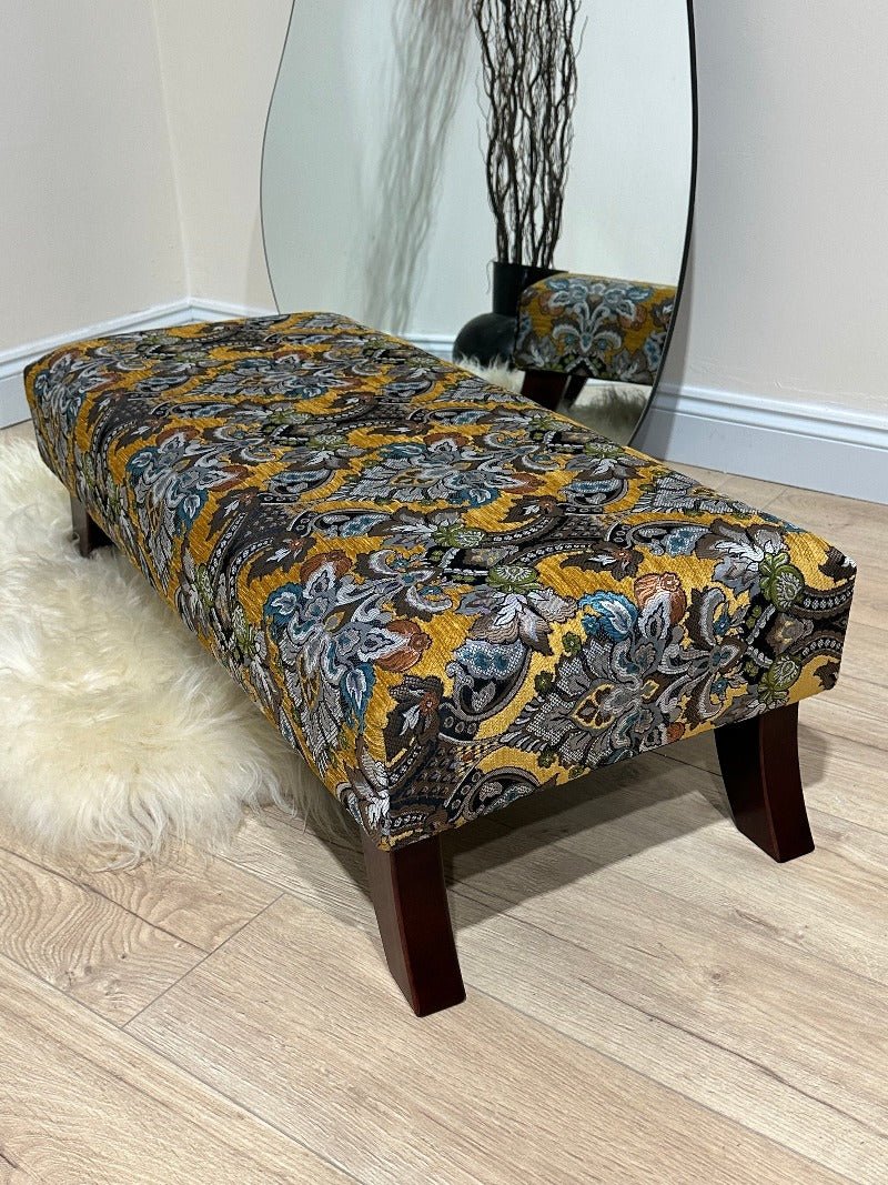 PREMIUM MUSTARD FOLD FLORAL FOOTSTOOL POUFFE FOOTREST TABLE - ISTOOLS