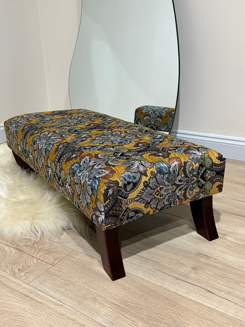 PREMIUM MUSTARD FOLD FLORAL FOOTSTOOL POUFFE FOOTREST TABLE - ISTOOLS