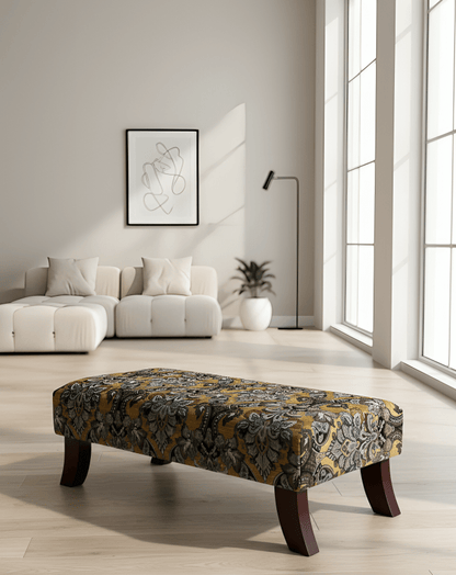 PREMIUM MUSTARD FOLD FLORAL FOOTSTOOL POUFFE FOOTREST TABLE - ISTOOLS
