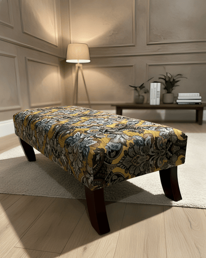 PREMIUM MUSTARD FOLD FLORAL FOOTSTOOL POUFFE FOOTREST TABLE - ISTOOLS