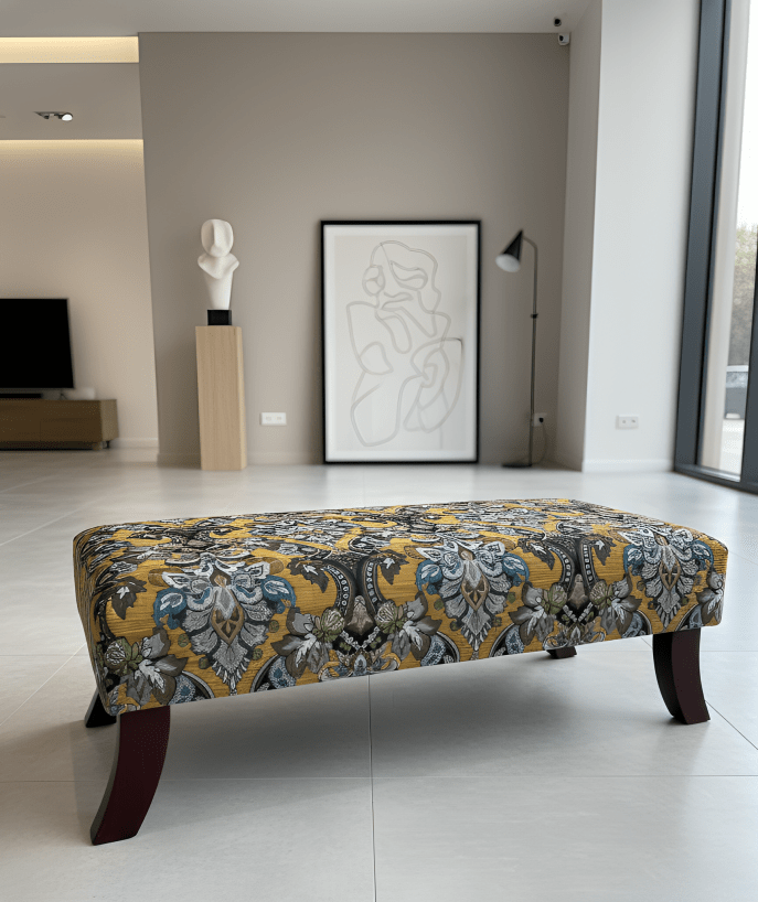 PREMIUM MUSTARD FOLD FLORAL FOOTSTOOL POUFFE FOOTREST TABLE - ISTOOLS