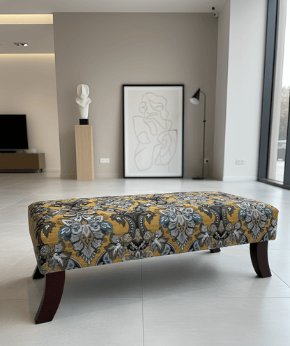 PREMIUM MUSTARD FOLD FLORAL FOOTSTOOL POUFFE FOOTREST TABLE - ISTOOLS